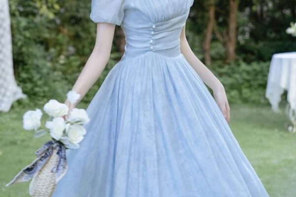 Indulge In Timeless Elegance With A Stunning Blue Vintage Style Dress