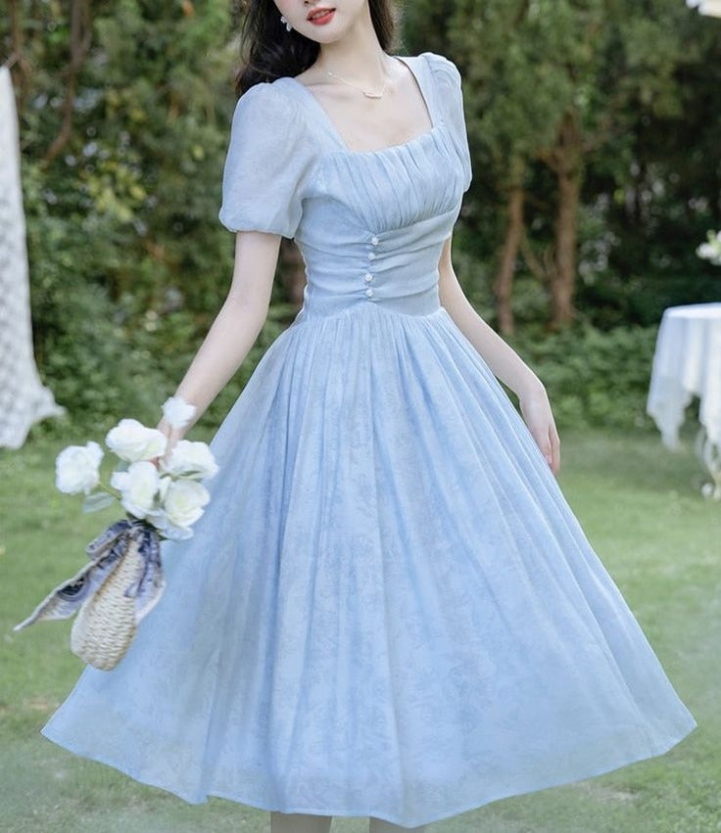 Indulge In Timeless Elegance With A Stunning Blue Vintage Style Dress