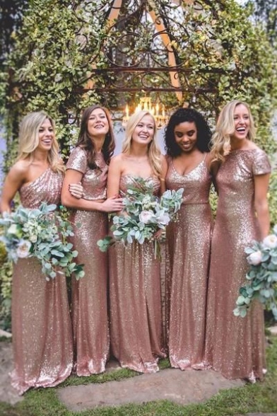 Dazzle In Diversity: Bridesmaid Dresses In The Same Material, But With Different Styles